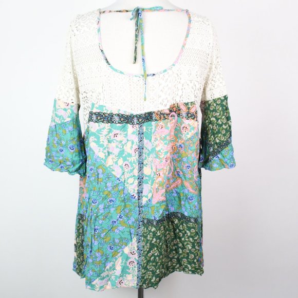 Umgee Womens Medium Paisley Crochet Boho Patchwork Tunic Top - Picture 2 of 6